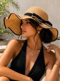 Elegant Wide Brim Straw Sun Hat with Black Bow