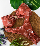 Rust Brown Seashell Print Bandeau Bikini Set