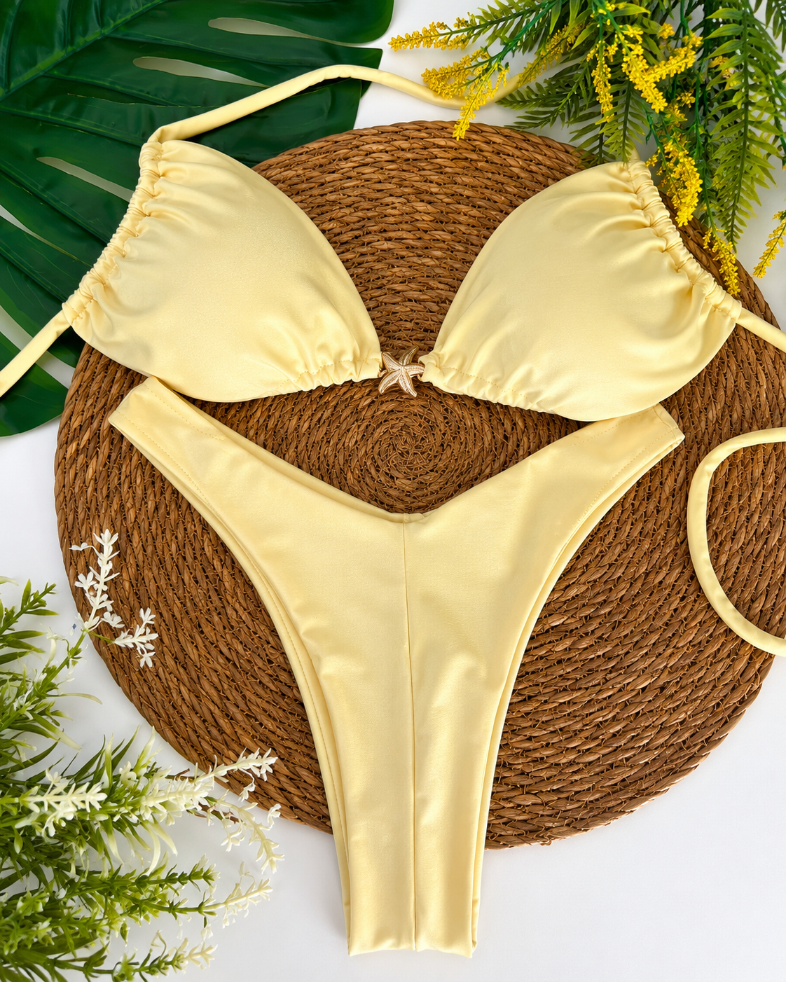 Pale Yellow Starfish Halter Bikini Set
