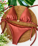 Chocolate Brown Triangle Tie-Side Bikini Set