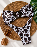 Brown & White Floral Ring Bandeau Bikini Set